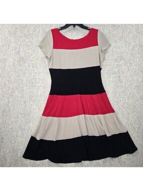 Danny & Nicole Women's Colorblock A-Line Dress Red/Black/Tan M Polyester/Spandex